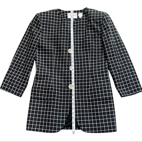Alvin Bell New York Vintage B&W Plaid Blazer Size 10 - Picture 13 of 14